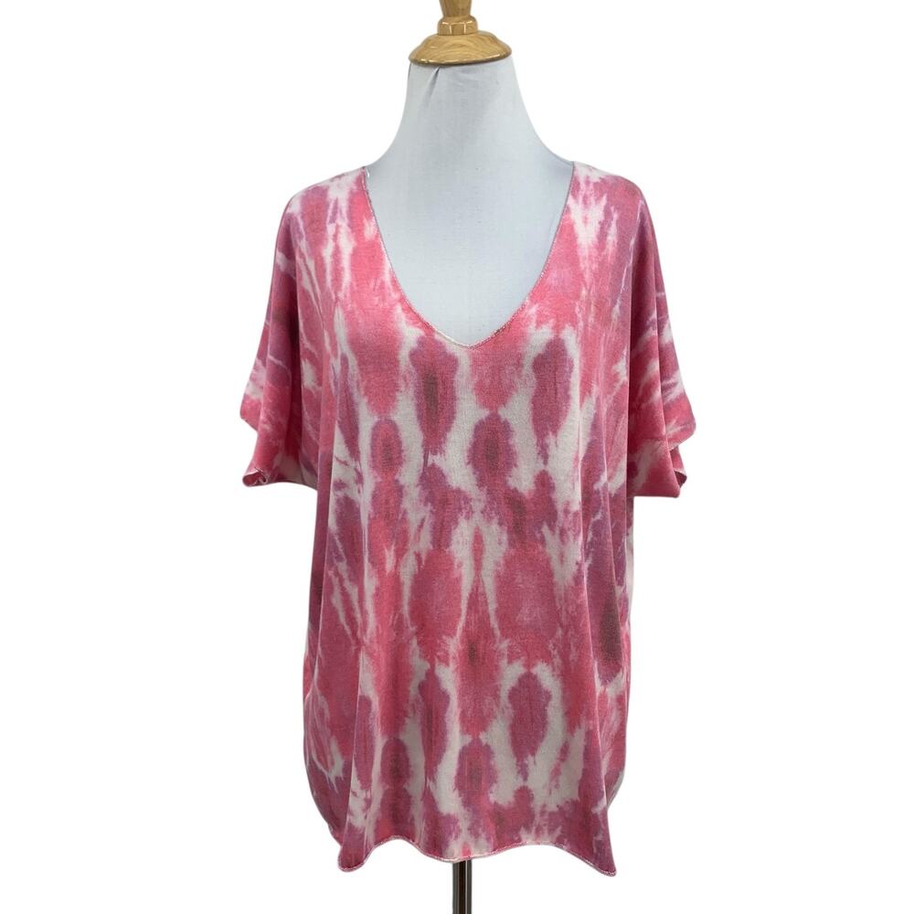 Free for Humanity Shirt Womens OS One Size Metallic Short Sleeve Tie Dye V Neck